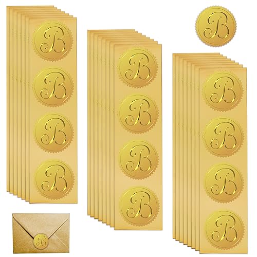 FREEBLOSS 100 Stück Wachssiegel Selbstklebend Sticker Hochzeit Gold Siegel Aufkleber Buchstabe B Briefumschlag Siegel Aufkleber Siegel Aufkleber für Postkarte Einladung Grußkarte 5cm von FREEBLOSS