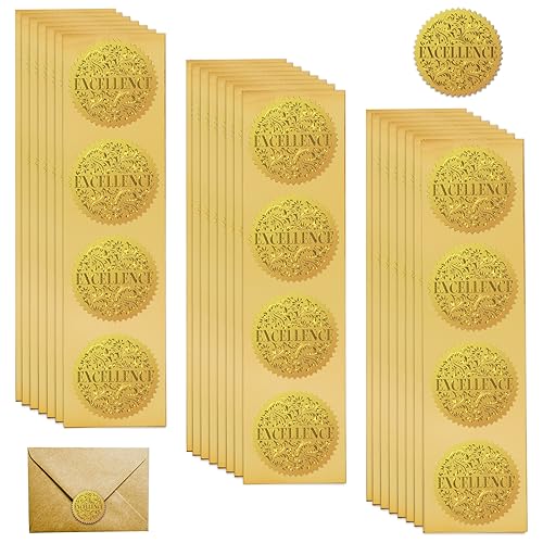 FREEBLOSS 100 Stück Wachssiegel Selbstklebend Zertifikat Siegel Excellence Gold Siegel Aufkleber Geschenk Briefumschlag Aufkleber Siegel Aufkleber für Postkarte Zertifikat 5cm von FREEBLOSS