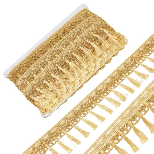 FREEBLOSS 10M Gold Fransenborte Quaste Fransenborte Band Fransenborte zum Nähen Gold Quaste Trim Besticktes Band Dekorative Trim zum Nähen Quaste für DIY Handwerk Kleidung und Kleid Dekoration von FREEBLOSS