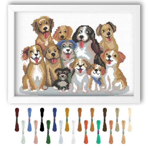 FREEBLOSS 11CT Kreuzstich Set Mit Hunden Für Erwachsene Cross Stitch Kit Gestempeltes Kreuzstich Set Zum Aufhängen An Der Wand Stickset Kreuzstich Starter Set Mit Anleitung von FREEBLOSS