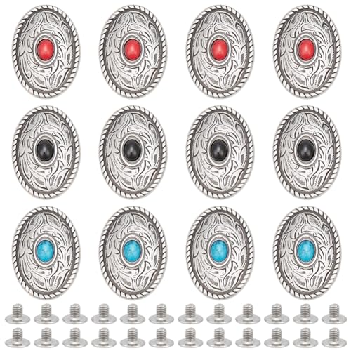 FREEBLOSS 12 STK Conchos Knopf Silberfarbener Metall Schraubknopf Türkisfarbene Knöpfe Metallschnalle Conchos Knopf Türkisfarbene Metallschnalle Conchos Knopf Dekorative Schnallen von FREEBLOSS