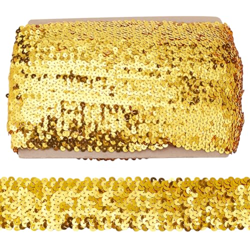 FREEBLOSS 13 m Elastischer Paillettenbesatz Besticktes Nähband Bestickter Besatz Goldener Elastischer Paillettenbesatz Paillettenbesatz Für Heimwerker Näharbeiten Elastischer Paillettenbesatz von FREEBLOSS