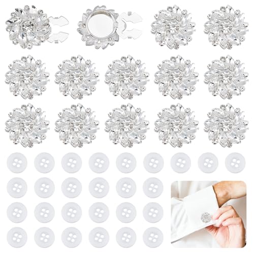 FREEBLOSS 14 Stück Strass Knopfabdeckungen Silberne Verzierungsknöpfe Mit 30 Stück 11.5mm Nähknöpfen Kristallknöpfen Für Damen Dekorative Knöpfe Für Kleidung von FREEBLOSS