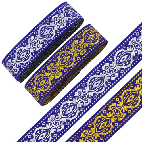 FREEBLOSS 14 m Jacquard-Band, Jacquard-Polyester-Bänder, 3,3 cm, blaue Jacquard-Stickerei-Bordüre für Heimwerker, Nähen, Handwerk, Boho-Band, Jacquard für handgefertigte Taschen, Kleidung, Dekoration von FREEBLOSS