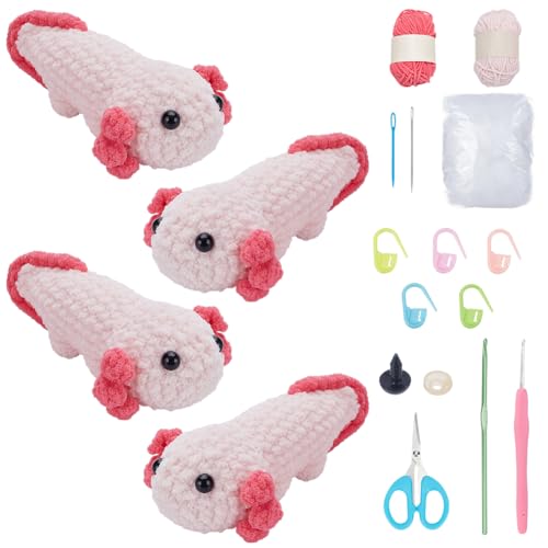 FREEBLOSS 2 Set Axolotl Häkelset Salamander Häkelpuppenset Häkeltierset Häkelsalamander Mit Videoanleitung Häkelset Für Anfänger Und Erwachsene Grobes Garn Zum Häkeln von FREEBLOSS