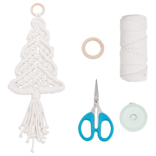 FREEBLOSS 2 Set DIY Makramee Weihnachtsbaum Set, Natürliche Weiße Weihnachtsbaum Hängeornamente, Wandbehang, Wandteppich Für Den Urlaub, Makramee Quasten, Wandbehang, Makramee Set Für Anfänger von FREEBLOSS