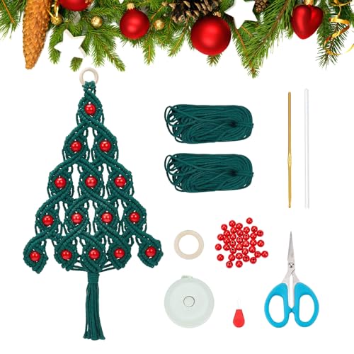 FREEBLOSS 2 Set DIY Makramee Weihnachtsbaum Set für Anfänger Makramee Set Makramee Set Weihnachten Makramee Bastelset Weihnachten Makramee Garn Weihnachten für Weihnachtsdekoration von FREEBLOSS