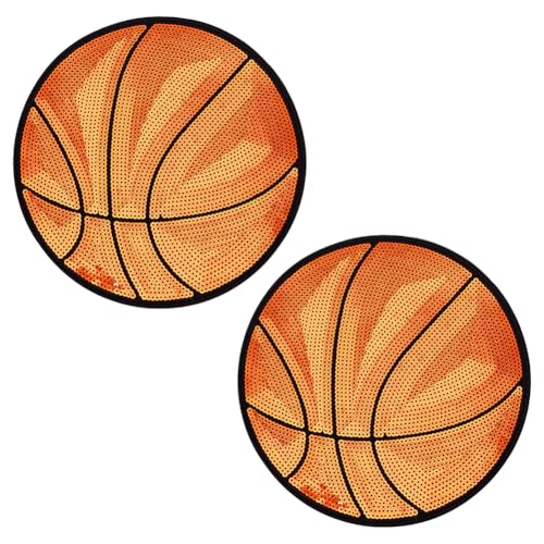 FREEBLOSS 2 x Basketball-Pailletten-Aufnäher, zum Aufbügeln mit Kleber, glänzende Basketball-Patches, Basketball, große Pailletten, zum Aufbügeln auf Pailletten, für Kleidung von FREEBLOSS