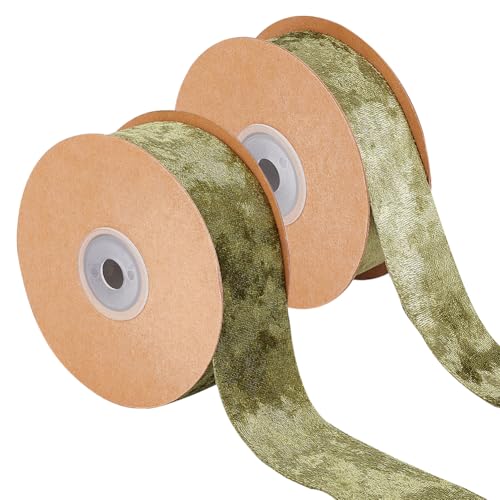 FREEBLOSS 20Yard Moosgrünes Samtband, 3.7cm/2.5cm Breites Samtband Mit Draht, Grünes Samtstoffband, Bandbesatz Für Weihnachtsbaumdekoration, Samtbänder Zum Verpacken von Geschenken von FREEBLOSS