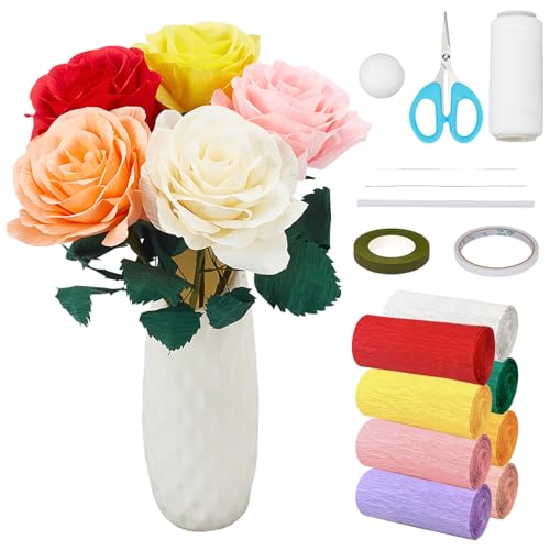 FREEBLOSS 25 Sets Krepppapier-Blumen-Set Rose Crafts Blumengeschenk für Frau Papier Blumen Dekorationen Pastell Dekorationen Garten Party Dekorationen von FREEBLOSS