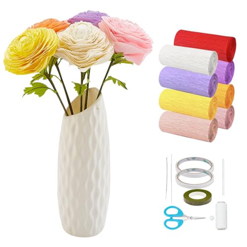 FREEBLOSS 25er Set Krepppapierblumen Ranunkel-Stil Krepppapier-Set für Anfängermit 8 Rollen Krepppapier für die Blumenherstellung Krepppapierblumen-Sets von FREEBLOSS