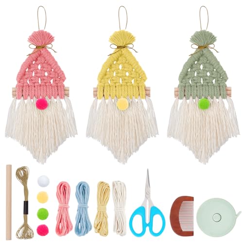 FREEBLOSS 3 Set DIY Makramee Set Makramee Zwerge Ostern Makramee Set Weihnachtsmann Zwerge Ornamente makramee garn Set Anfänger mit Anleitung für Geschenk von FREEBLOSS