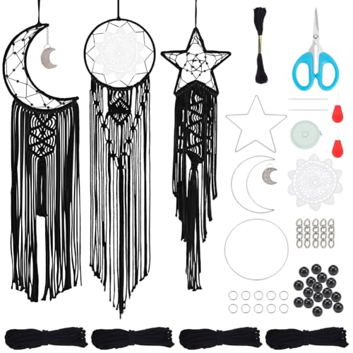 FREEBLOSS 3 Set Schwarze Makramee Traumfänger Set, Boho Makramee Traumfänger, DIY Makramee Wandbehang, Boho Hochzeit, Party, Dekoration, Zuhause, Baby, Kinderzimmer, Dekorationen von FREEBLOSS