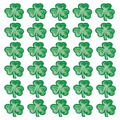 FREEBLOSS 30 Stück Pailletten Patches St. Patrick'S Day Perlenflicken, Vierblättriges Kleeblatt, Perlenflicken, Kleeblatt, Pailletten, Zum Aufbügeln, DIY Bastelprojekte Für Kleidung, Dekorationen von FREEBLOSS