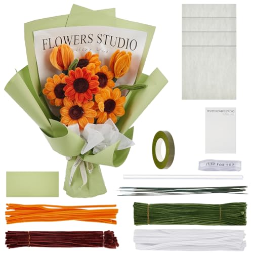 FREEBLOSS 300+ PCS Pfeifenreiniger Blumenset Chenille Stiel Pfeifenreiniger Blumen Basteln Pfeifenreiniger Blumenstrauß Bastelset Mit Anleitung 5 Farben Pfeifenreiniger Für Selbstgemachte Geschenke von FREEBLOSS