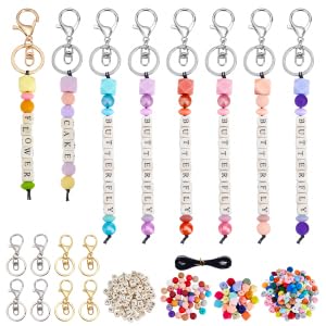 FREEBLOSS 370 Stück Silikonperlen Schlüsselanhänger Set Buchstabenperlen Schlüsselanhänger Perlen Schlüsselanhänger Set Perlen Lanyard Für DIY Silikonperlen Schmuck Schlüsselanhänger Geschenk von FREEBLOSS