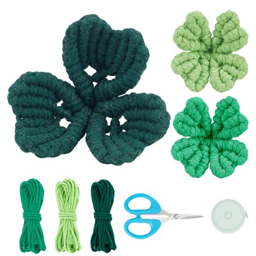 FREEBLOSS 4 Satz Makramee vierblättriges Kleeblatt St. Patrick Day Makramee-Kit für Anfänger Makramee Boho Dekoration mit Anleitung Bastelset für Erwachsene als Geschenk zum St. Patrick's Day von FREEBLOSS