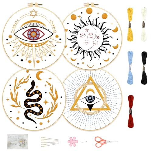 FREEBLOSS 4 Set 8'' Sticksets Für Anfänger, Stickset Mit Wahrsagemuster Und Anleitung, Komplettes Set Mit Sticktuch, 2 Stickrahmen, 5 Farben Stickgarn FREEBLOSS 4 Set 8'' Sticksets Für Anfänger, Stickset Mit Wahrsagemuster Und Anleitung, Komplettes Set Mit Sticktuch, 2 Stickrahmen, 5 Farben Stickgarn von FREEBLOSS
