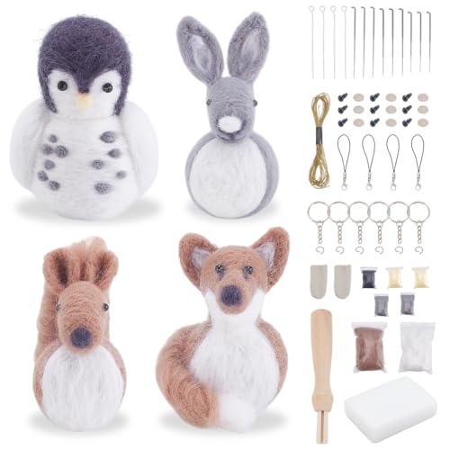 FREEBLOSS 4 Set Nadelfilzset Tiere Nadelfilzset Nadelfilz Schlüsselanhänger Set Mit Anleitung Filz Sets Für Anfänger Filz Eichhörnchen Filzfuchs Filzkaninchen Eule Filzen von FREEBLOSS