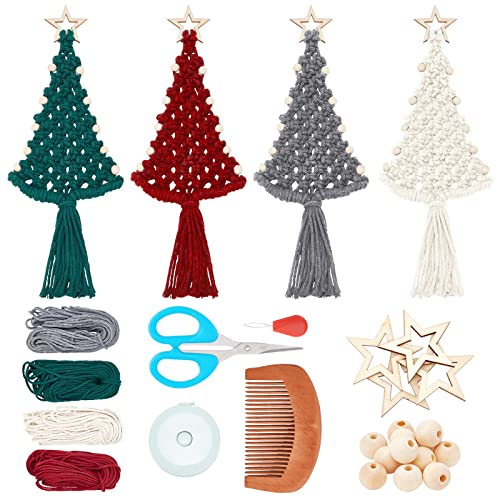 FREEBLOSS 4 Set Weihnachtsbaum Makramee DIY Kit mit Schritt-für-Schritt-Anleitung für Anfänger Weihnachtsbaum Hängende Ornamente für Urlaub Wandbehang Dekoration von FREEBLOSS