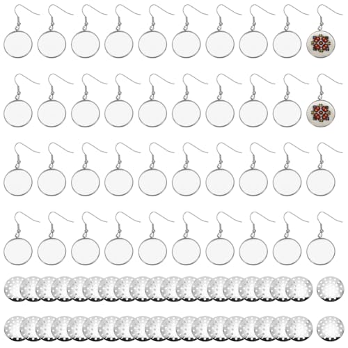 FREEBLOSS 40 Stück Unfertige Ohrringe Rohlinge Ohrring Tablett Set 20mm Stickerei Ohrring Anhänger Ohrring Anhänger Basis Zum Besticken Mit Metallgeflecht Ohrring Anhänger Tablett von FREEBLOSS