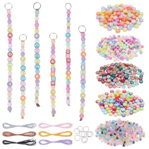 FREEBLOSS 582 Stück Schlüsselanhänger Set Aus Acrylperlen Buchstabenperlen Schlüsselanhänger Perlen Schlüsselbund Set Perlen Lanyard Zum Selbermachen Bunter Perlenschmuck Schlüsselanhänger Geschenk von FREEBLOSS