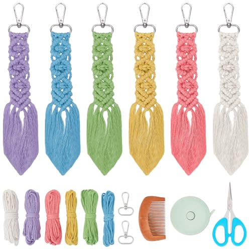 FREEBLOSS 6 Set DIY Makramee Schlüsselanhänger Set Quaste Makramee Schlüsselanhänger Boho Makramee Schlüsselanhänger Set Makramee Sets Für Anfänger Mit Anleitung Boho Schlüsselanhänger Für Frauen von FREEBLOSS