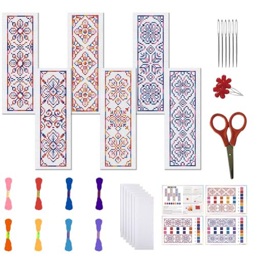 FREEBLOSS 6 Set Kreuzstich Lesezeichen Sets Bunte Blumen DIY Lesezeichen Kreuzstich Kits Gestempelte Stick Lesezeichen Für Erwachsene Anfänger Kreuzstich Lesezeichen von FREEBLOSS