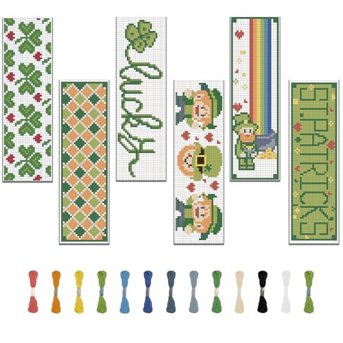 FREEBLOSS 6 Set Lesezeichen Kreuzstich Kits Kreuzstich Set Stickbilder Kreuzstich Lesezeichen Sticken Stickset Für Anfänger St. Patrick's Day von FREEBLOSS