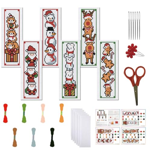 FREEBLOSS 6 Set Weihnachts Kreuzstich Lesezeichen Sets Lesezeichen Mit Gestempelter Stickerei Und Weihnachtsmann Muster Stickset Zum Selbermachen Lesezeichen Kreuzstich Set Für Anfänger Stickset von FREEBLOSS