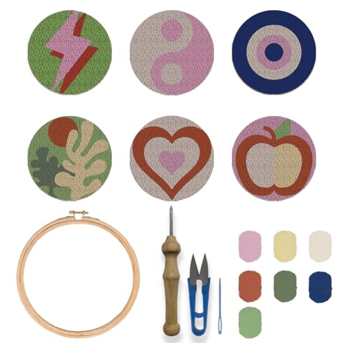 FREEBLOSS 6 Sets Punch Needle Kit Punch Needle Coaster Punch Stickset Multi Element Kombinationsmuster Punch Needle Kit Needle Punch Kit Needle Punch Kit Für Anfänger von FREEBLOSS