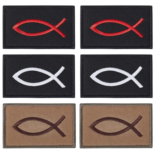 FREEBLOSS 6 x Fisch-Symbol-Patches mit Klettverschluss, bestickte Flicken zum Aufnähen auf rechteckigen dekorativen Flicken für Kleid, Hut, Jeans, Kleidung, Dekor von FREEBLOSS