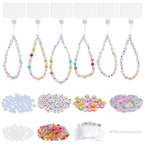 FREEBLOSS 600 Stück DIY Handyketten Set Handy Charm Bastelset Handy Charm Perlen Set Perlen Für Handy Charms Schnur Zum Herstellen von Handy Charms Handy Lanyard Perlen Charm Kette von FREEBLOSS