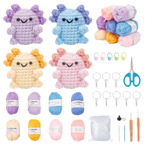 FREEBLOSS 8 Set Axolotl Häkelset, Salamander Häkelpuppenset, Häkeltierset, Häkelsalamander Mit Videoanleitung, Häkelset Für Anfänger Und Erwachsene, 4 Fädiges Garn von FREEBLOSS