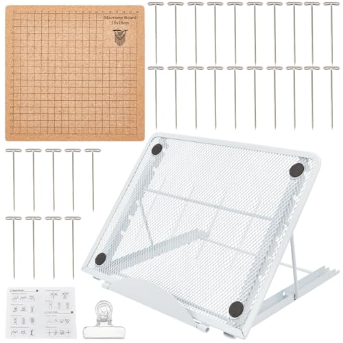 FREEBLOSS 8x8'' Makramee-Brett-Set, Makramee-Brett Und Nadeln Mit Verstellbarem Ständer, Makramee-Werkzeugzubehör, Flecht-Bastel-Hilfsbrett Für Makramee- Und Knotenkreationen von FREEBLOSS