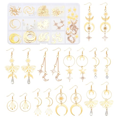 FREEBLOSS 9 Paar Ohrring Bausatz DIY Ohrring Kit Moon&Stars Long Dangle Earrings Kits für Schmuckherstellung Ohrring Bastelset für Erwachsene von FREEBLOSS