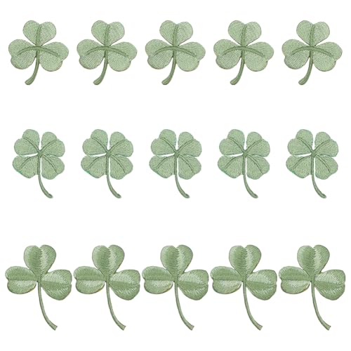 FREEBLOSS Bestickte Kleeblatt-Aufnäher zum Aufbügeln, bestickt, zum Aufbügeln mit Klebstoff, bestickte Aufnäher für St. Patrick's Day, Kleidung, Dekoration, Kleeblatt, zum Aufnähen, 15 Stück von FREEBLOSS