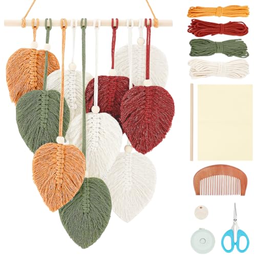 FREEBLOSS DIY Makramee Blätter Wandbehang Set Für Anfänger Makramee Set Herbstblatt Gewebter Wandteppich Feder Wandbehang DIY Makramee Set Für Anfänger Erwachsene Geburtstagsgeschenk von FREEBLOSS