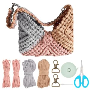 FREEBLOSS DIY Makramee Granny Square Tasche Boho Makramee Handtasche Makramee Umhängetasche Kit Makramee Kits Für Erwachsene Anfänger Mit Anleitung Handgewebte Tasche Für Frauen von FREEBLOSS