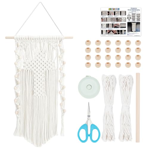 FREEBLOSS DIY Makramee Wandbehang Kit Cross Style Boho Wandbehang Makramee Wandbehang Wandteppich Makramee-Kit für Anfänger Makramee Wandbehang Dekoration für Schlafzimmer Geschenk von FREEBLOSS