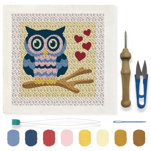 FREEBLOSS DIY Punch Needle Kit, Eulen Punch Stickerei Set, Punch Needle Stickerei, Wandbehang, Malerei, Punch Needle Kit Für Anfänger, Poke Embroidery, Löwenzahn Raumdekor, Bereits Gerahmt von FREEBLOSS