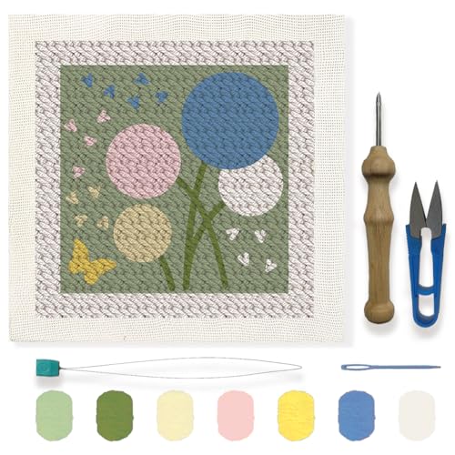 FREEBLOSS DIY Punch Needle Kit, Löwenzahn Punch Stickerei Set, Punch Needle Stickerei, Wandbehang, Malerei, Punch Needle Kit Für Anfänger, Poke Embroidery, Löwenzahn Raumdekor, Bereits Gerahmt von FREEBLOSS