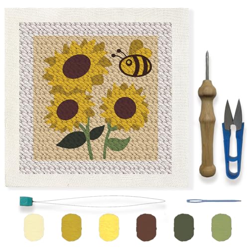 FREEBLOSS DIY Punch Needle Kit, Sonnenblumen Punch Needle Stickerei, Wandbehang, Malerei, Punch Needle Kit Für Anfänger, Poke Embroidery, Löwenzahn Raumdekor, Bereits Gerahmt von FREEBLOSS