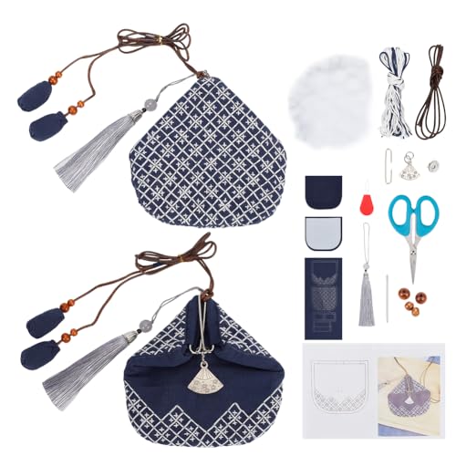 FREEBLOSS DIY Sashiko Bausatz Sashiko-Münzgeldtaschen-Set mit Schneemuster Handnähset mit komplettem Sashiko-Zubehör Japanischer Kreuzstich Kit Stickerei-Anfänger-Set für Erwachsene von FREEBLOSS