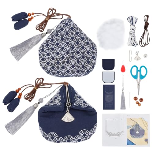 FREEBLOSS DIY Sashiko Kit Sashiko Münzgeldbeutel Set Handnähset mit vollständigem Sashiko Zubehör Japanischer Kreuzstich Kit Stickerei Anfänger Set für Erwachsene von FREEBLOSS