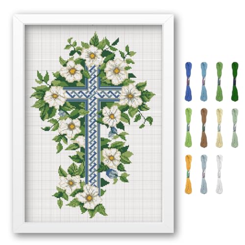 FREEBLOSS Kreuzstich Set Zum Selbermachen Wandbehang Frühlingsblumen Blätter Gestempeltes Kreuzstich Set Wandmalerei Kreuzstich Wanddekoration Für Zuhause Kreuzstich Starter Set Für Anfänger von FREEBLOSS