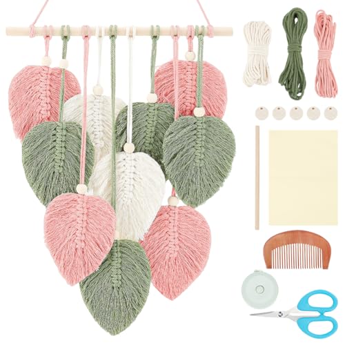 FREEBLOSS Makramee Blatt Wandbehang Set, Makramee Wandbehang, Blätter, Makramee Wandteppich, DIY Makramee Wandkunst Für Anfänger, Makramee Boho Wanddekoration Für Raumdekoration, Erwachsene von FREEBLOSS