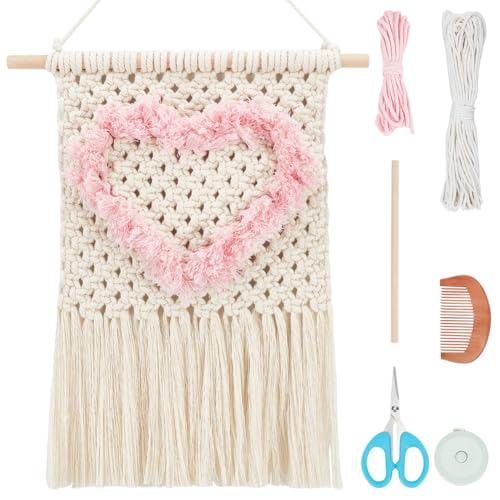 FREEBLOSS Makramee Wandbehang Set Makramee Wanddeko Macrame Wandhänger Makramee Wandteppich Herzdesign Macrame Wall Hanging Boho Decor für Schlafzimmer von FREEBLOSS