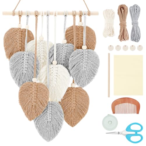 FREEBLOSS Makramee Wandbehang Set Mit Blättern, Boho Wandbehang, Makramee Wandteppich, DIY Makramee Wandkunst Für Anfänger, Makramee Wandbehang Set Für Raumdekoration, Erwachsene, Geschenk von FREEBLOSS