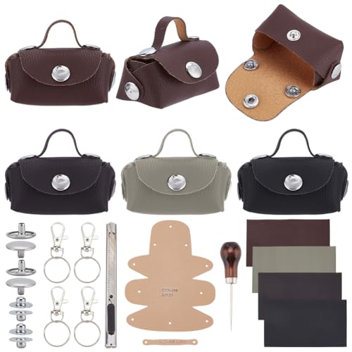 FREEBLOSS Mini-Ledergeldbörsen-Set zum Selbermachen, PU-Leder-Bastelset, handgefertigte Ledergeldbörse mit Keychian-Design, Ledergeldbörsen-Sets für Damen und Herren, Lederarbeiten, 6 x 4 x 4,5 cm, 4 von FREEBLOSS